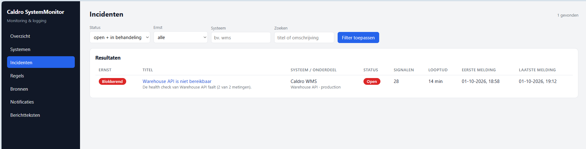 Incidenten — incident list